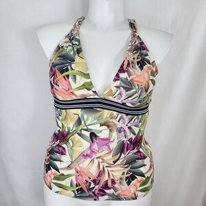 Next Floral TANKINI TOP Womens Size 1X Padded Swim Tropical Flowers Ginkgo
